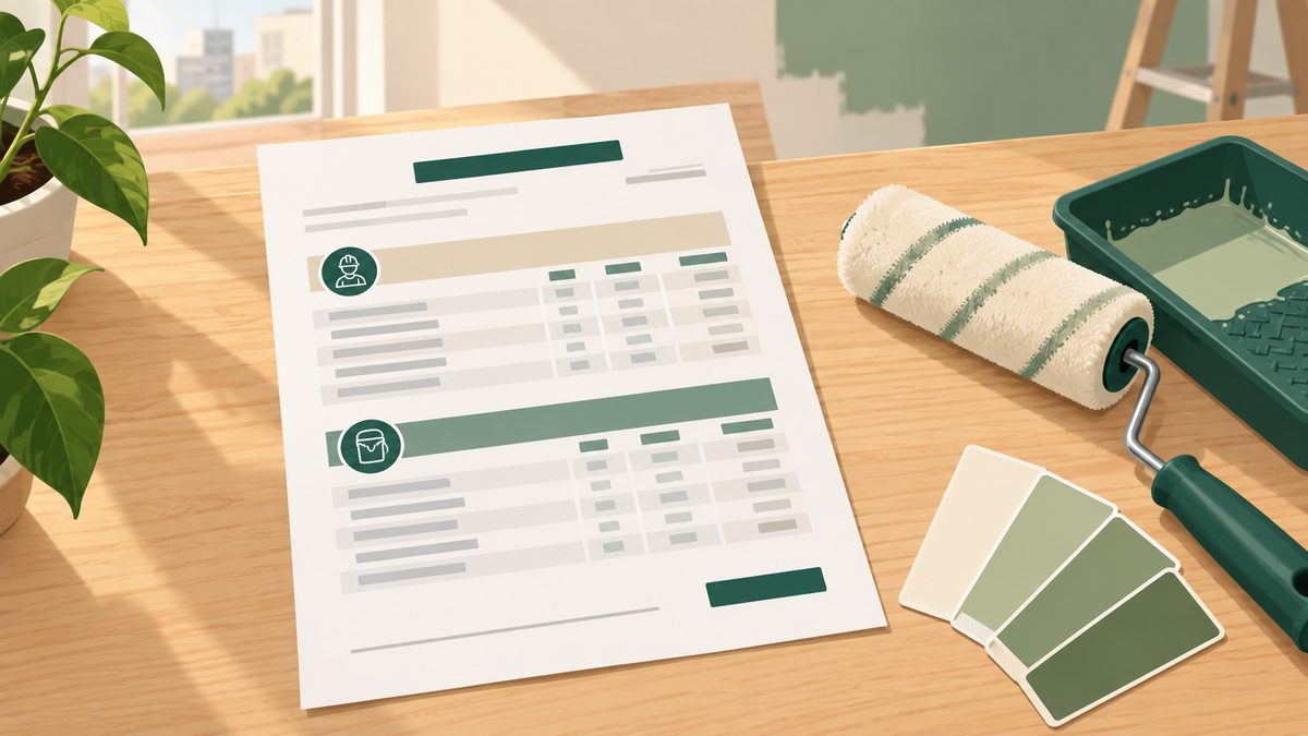 Ilustração de orçamento com serviços e materiais em grupos separados para o cliente entender